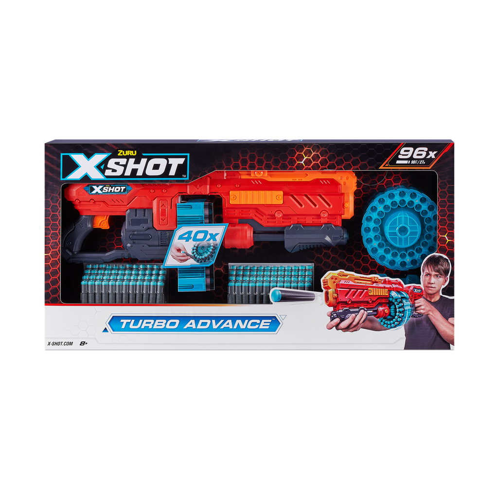 x-shot excel turbo advance 40-dart capacity barrel foam dart blaster (96 darts)