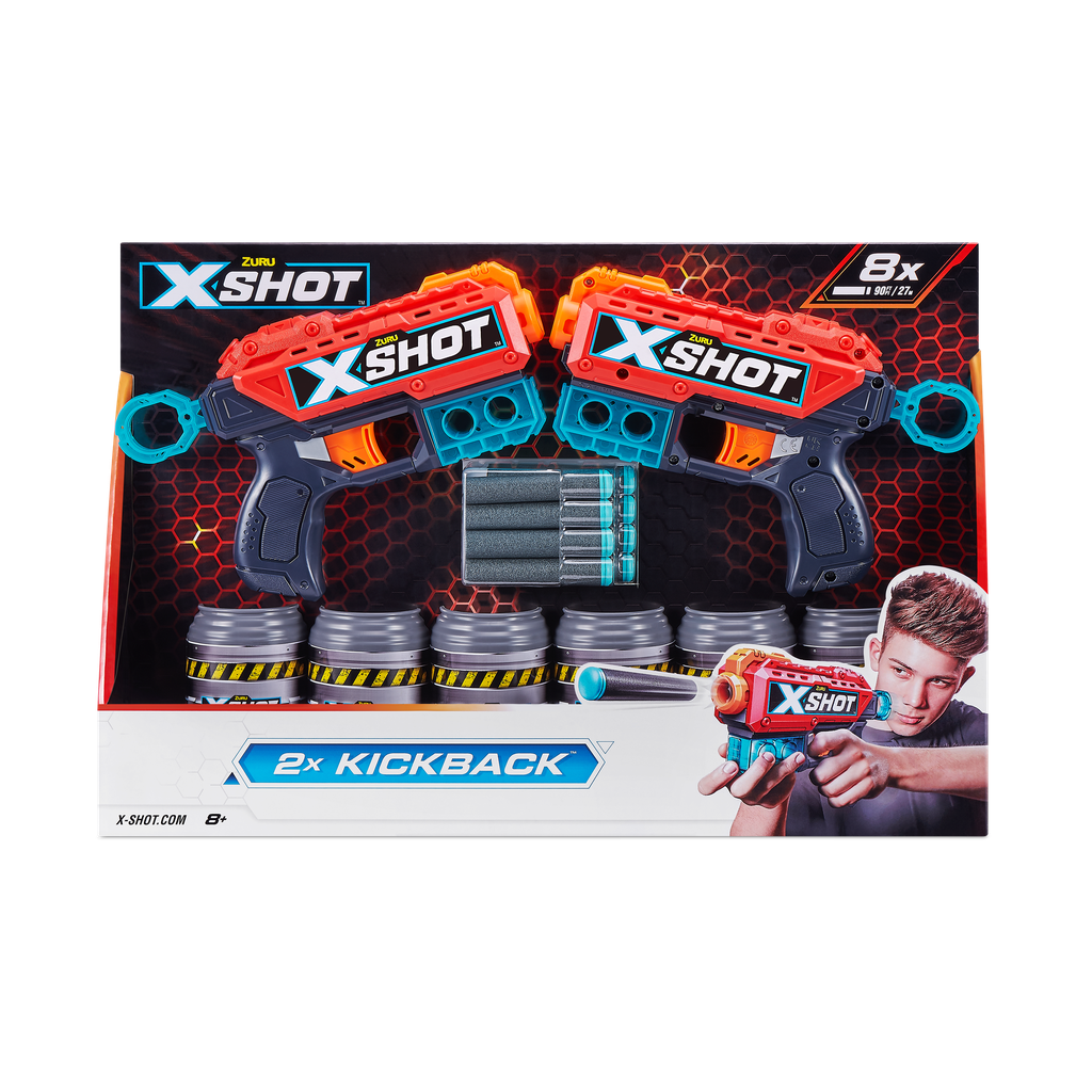 X-Shot Excel Double Kickback Foam Dart Blaster Combo Pack (8 Darts 6 Cans) 