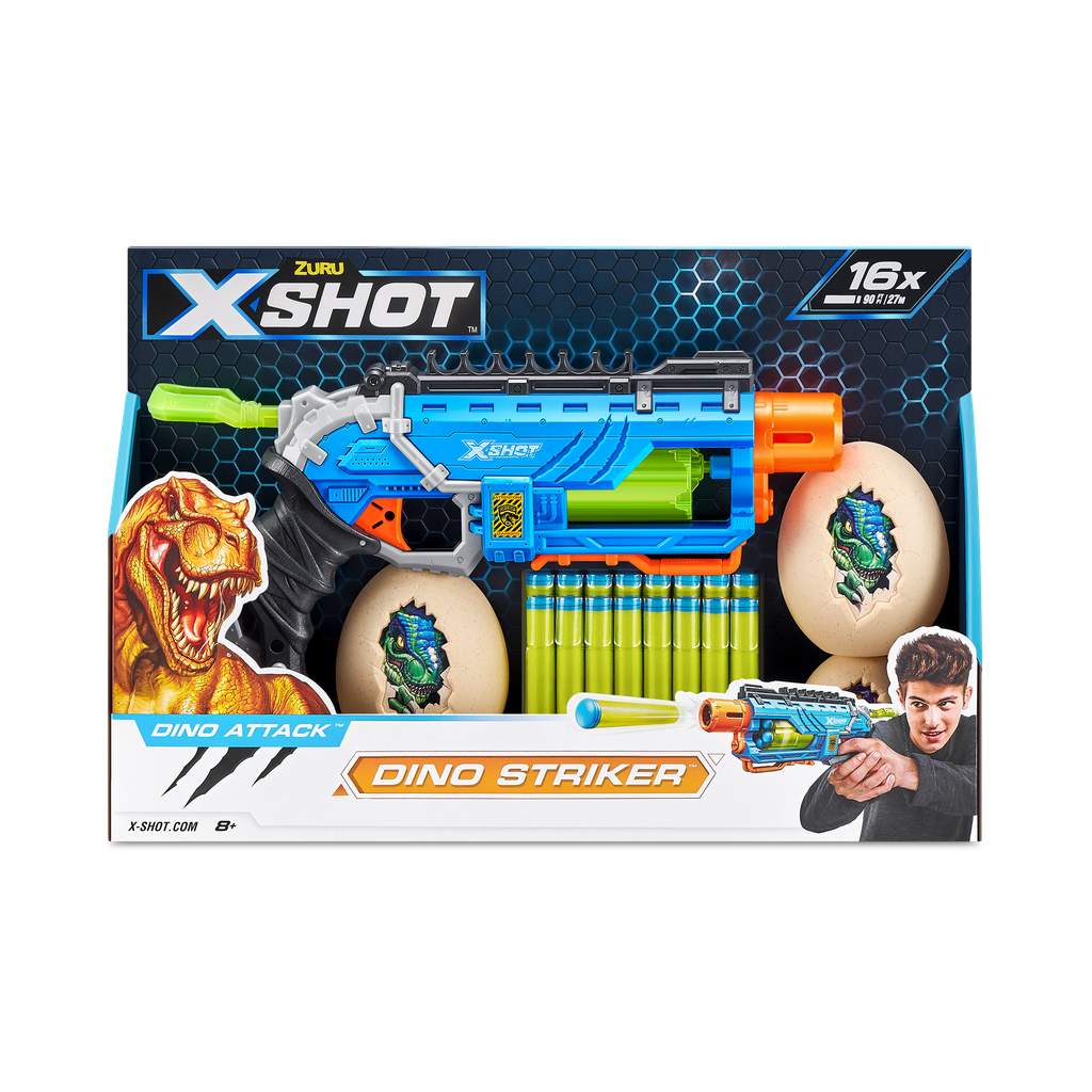 X-Shot Dino Attack Dino Striker Foam Dart Blaster (16 Darts, 4 Eggs)