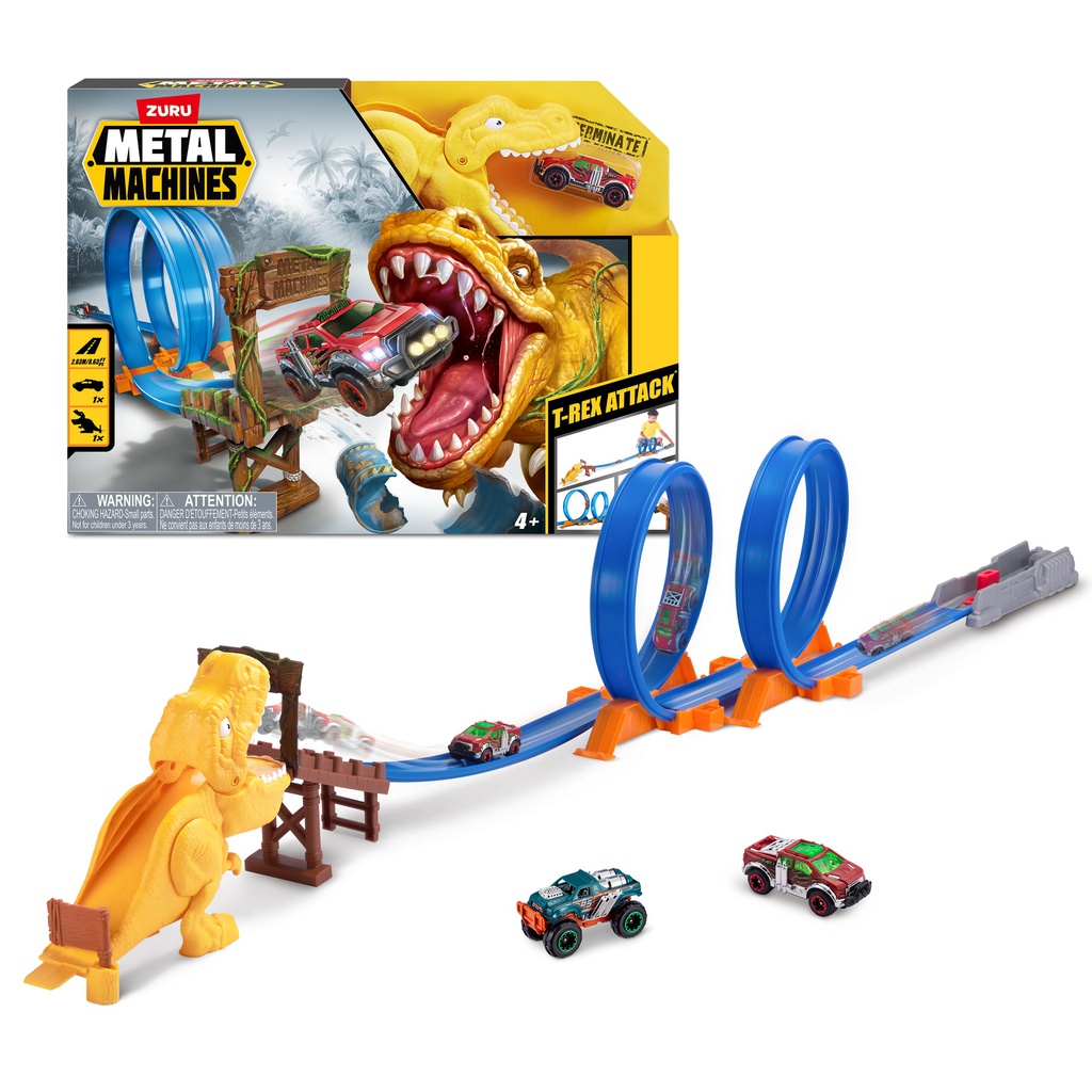 Metal Machines - T-Rex Angriff Rennbahn mit Looping + Auto