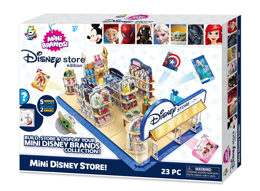 5 surprise disney store mini brands toy store playset with 2 exclusive minis