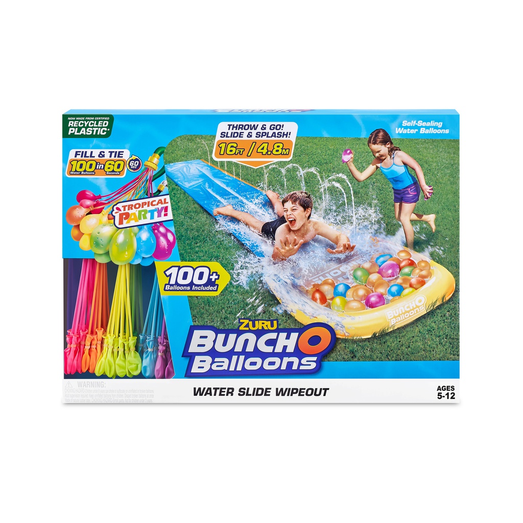 STAT ZURU 56495 Bunch O Balloons - Wasserrutsche Wipeout klein mit 100+ Wasserballons Tropical Party